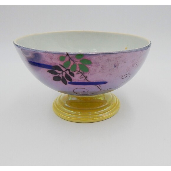 Lusterware Flower Frog Rim Domed Hand Painted Japan Birds Leaves Purple Green - Picture 14 of 16